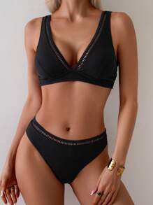 Swim Basics Women's Ribbed Bikini, Suitable For Summer Vacation - Black - View 5