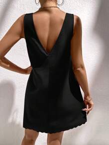SHEIN LUNE Abito a-line con scollo a v, fiocco legato sul davanti, volant bordo, realizzato in fibra di bambù e lino, abito casual elegante da donna adatto per vacanze e uso quotidiano