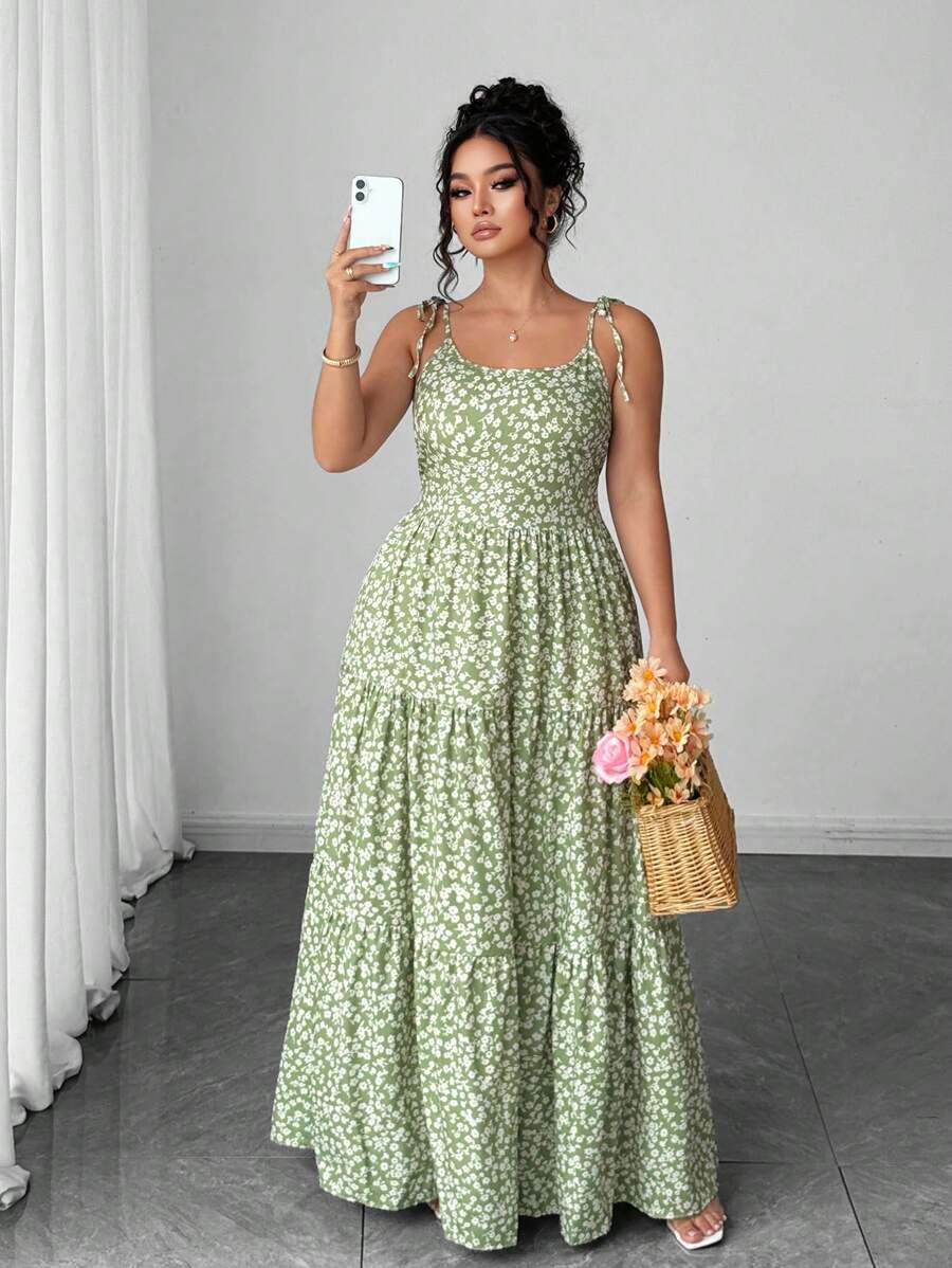 Elenzga Elegant Green Ditsy Floral Backless Dress For Women,Casual Summer Dress Women Dresses Elegant Gown Women Birthday Outfit Women Casual Dress Women Summer Clothing Women Plus Sun Dress