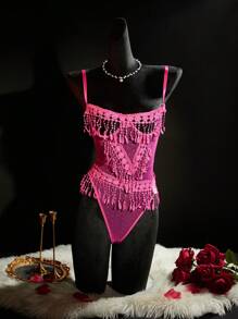 SpicyHot 2pcs/Set Women Sexy Underwired Jumpsuit UnderwearOuter - Hot Pink - View 8