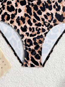 Tween Girls One-Piece Leopard Print Halter Swimsuit With Adjustable Straps