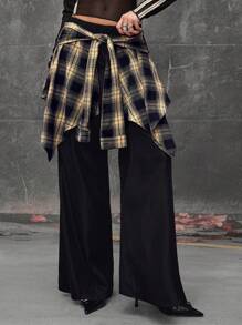 ROMWE Grunge Punk Pantalones deportivos informales de corte holgado con 2 en 1 de estilo retro streetwear para mujeres