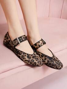 CUCCOO DOLLMOD Women's Brown Leopard Print Mary Jane Flats, Stylish For Commuting - Brown - View 3