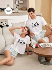 CoupledUp Conjunto de ropa de estar en casa para hombre con diseño a rayas de panda