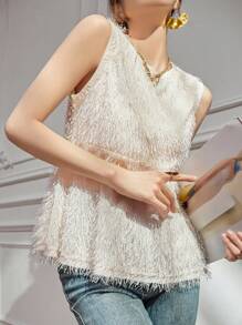 DAZY Top sin mangas de cuello redondo con textura elegante para mujer, blusas de salida de verano