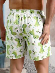 Manfinity Swimmode Pantalones cortos de playa con estampado de dinosaurio para hombres, estilo de vacaciones y playa