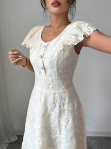 Elenzga Women's Elegant V-Neck Cap Sleeve Waist Cinched A-Line Dress