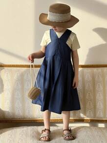 DAZY Young Girl' Casual Washed Forest Series Strap Loose Jumper Dress,Girls Summer Outfits - Navy Blue - View 7