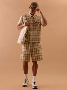 Musero Men Checked Drawstring Tie Waist Shorts Spring Summer, Holiday, Vacation, - Multicolor - View 1