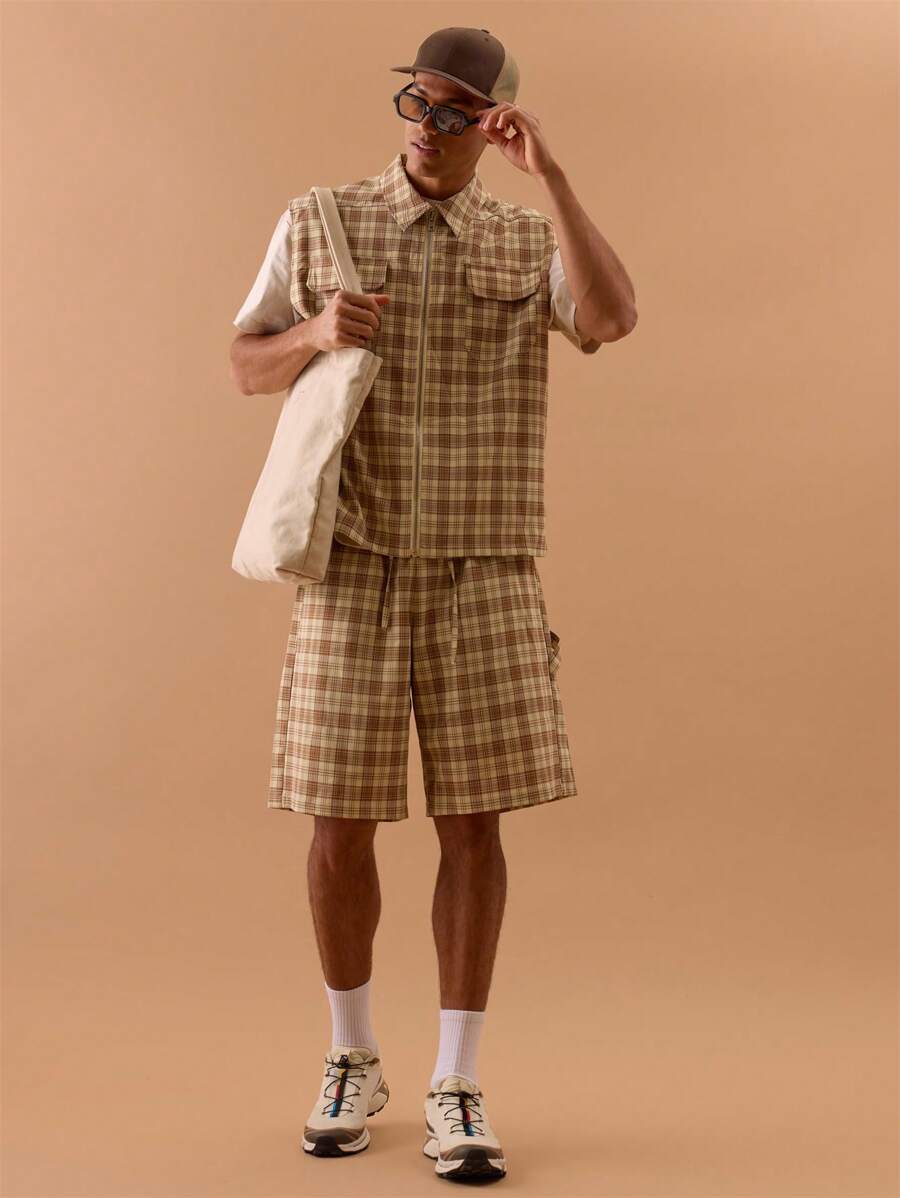 Musero Men Checked Drawstring Tie Waist Shorts Spring Summer, Holiday, Vacation, - Multicolor - View 1