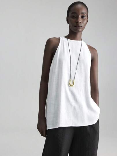 Ontre 2025 新款舒适休闲风格圆领无袖亚麻白色女式背心，适合音乐节、音乐会、乡村音乐活动，适合所有季节，日常穿着，海滩，波西米亚风度假，夏季值得穿的服装，西式风格的高品质柔软面料