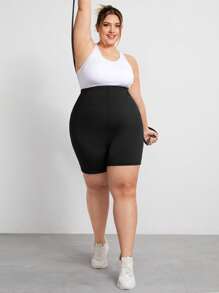 SHEIN CURVE+ Shorts negros skinny de talla grande, para el verano