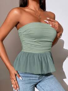 SHEIN Privé Topuri de damă, fără bretele, cu tiv cu bule, strânse, de culoare solidă