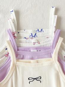 8pcs Young Girl Spring/Summer Vest Set, Mixed Color Floral & Bow Print Embroidery, Fashion Essentials Undergarment Outfit - Multicolor - View 5