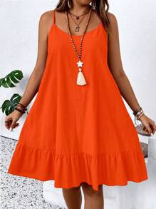 EMERY ROSE Plus Size Solid Color Casual Sleeveless Dress - Orange - View 1