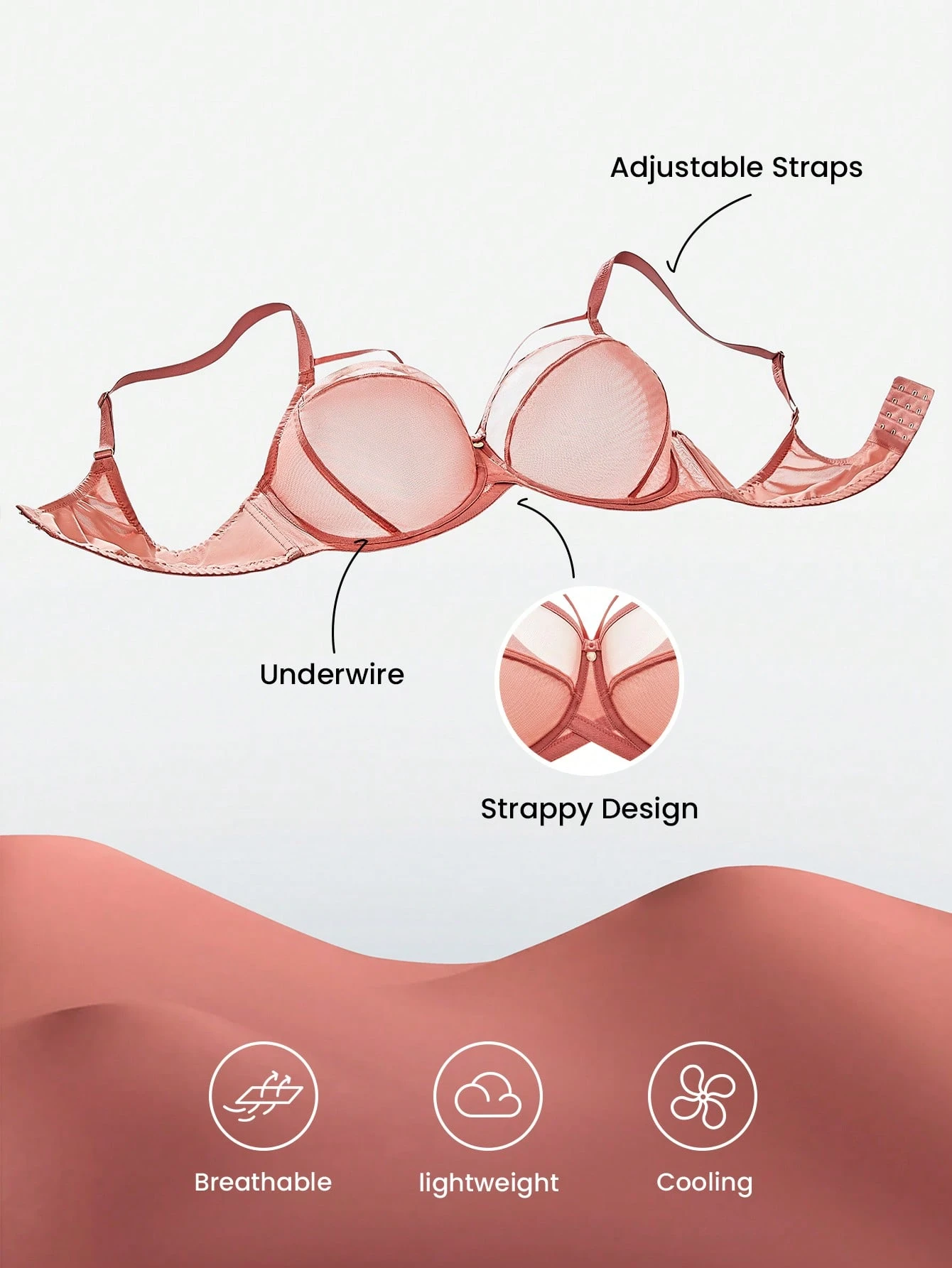 Unlined Full Coverage Side Support Mesh Bra