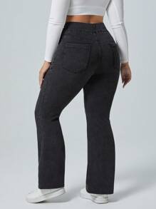 SHEIN PETITE CURVE Jeans taglio slim a zampa con effetto vissuto, taglie comode