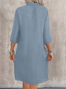 SHEIN LUNE Women's Casual Solid Color Front Button Dress, For Vacation