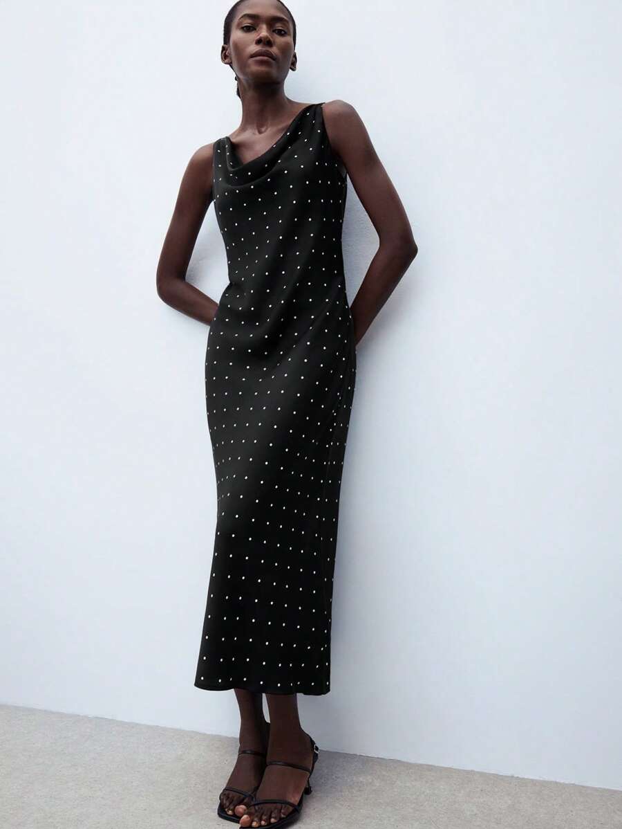 Maija Damen elegantes Kleid mit Polka Dot Muster und drapiertem Ausschnitt - Weiss - Übersicht 1