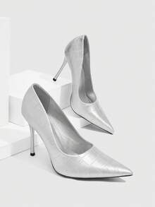 CUCCOO SZL Women's Pointed Toe Silver High Heels For Party And Occasions - Silver - View 11