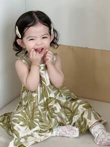 Dazy Kids 女童自然风无袖圆领中长连衣裙 - 綠色 - 查看 6