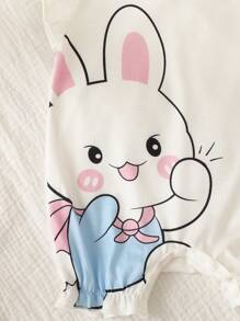 新生儿两件套可爱彩虹兔印花休闲简约荷叶边下摆无袖连体衣家居服男女通用婴儿服猫咪爱心两件套夏季套装返校必备儿童女童夏季服装 - 白色 - 查看 5