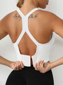 SHEIN Sport Studio Damen nahtloser Rückenfrei-Sporttop Einfarbig