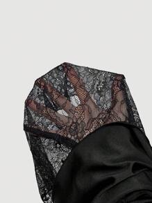 SHEIN MOD 白色不对称鱼尾裙，蕾丝拼接，饰有大蝴蝶结和荷叶边丝带，适合约会、派对、节日、早午餐、情人节、女士度假装、女士生日礼服、女士西装、婴儿派对礼服、Fairycore - 黑色 - 查看 5