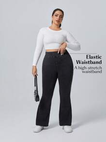 SHEIN PETITE CURVE Jeans taglio slim a zampa con effetto vissuto, taglie comode