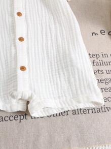SHEIN Bộ đồ liền thân tay ngắn màu trơn thường ngày cho bé trai sơ sinh + quần short, mùa hè - trắng - Xem 9