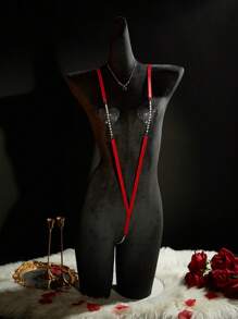 SpicyHot 2 stuks/set sexy monokini met parelversiering + hartvormige cups, contrasterend damesbadpak