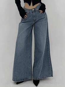 DAZY Washed Loose Wide Leg High Hem Jeans, All Season