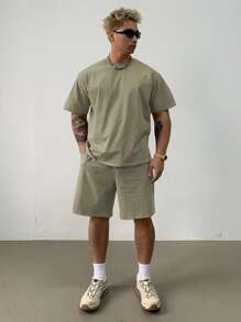 DAZY Camiseta casual sólida de color marrón para hombre, ajuste regular, para el verano