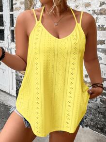 SHEIN Clasi 大码女式蜡染刺绣宽松休闲吊带背心 - 黃色 - 查看 1