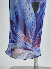 SHEIN TEENGIRL 3Pcs/Set Black Bikini With Blue Floral Print, Beach & Resort Vacation Swimwear Set Two Pieces Set Women - Blue - View 6