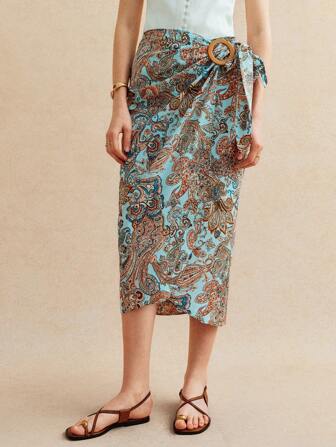 Écloséra 时尚法式海边度假修身裹身环饰春夏女士度假半身裙