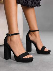 CUCCOO SZL Cuccoo 女士黑色可调节扣环设计时尚高跟凉鞋 - 黑色 - 查看 2