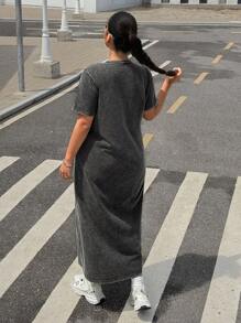 Muchica Plus Size Plus Size Long Snowflake Print T-Shirt Dress Tee Shirt Dress Long Casual Dress