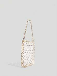 SHEIN SXY Damen Handtaschen mit oberem Griff, goldene Perlen, transparente Perlen, Perlenbestickte Tasche, modisch, elegant, schlicht, personalisiert, vielseitig, für Strand, Urlaub, Feiertage, Sommer, Meerseite, Dates, Alltag, Einkaufen, Nachmittagstee - Gold - Übersicht 3