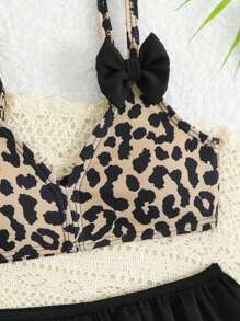 女童豹纹蝴蝶结装饰泳衣度假套装儿童泳衣女童两件套泳衣女童比基尼套装女童泳衣两件套儿童两件套泳衣女童服装泳衣套装 - 彩色 - 查看 6