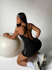 Rhythm Era Plus Size Sleeveless Sports Slogan Print Romper For Spring/Summer