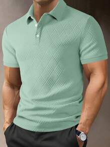 Manfinity CasualCool Men's Short Sleeve Textured Solid Color Casual Versatile Polo Shirt, Summer Polo Shirt For Men