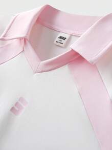 JNSQ 青少年女孩返校户外运动衬衫，青少年女孩撞色领子拼接户外运动 T 恤