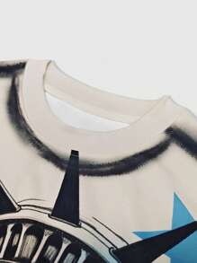 ROMWE MEN Street Life قميص كاجوال قصير الأكمام بياقة طاقم وطباعة شعار صيفي للرجال