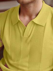 Manfinity Homme 男士夏季纯色短袖休闲宽松针织上衣 - 芥末黃 - 查看 4