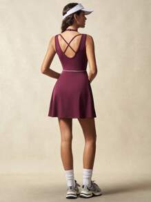 VARSITIE Damen Ärmellos Lässig Fitness Kleid mit V-Ausschnitt