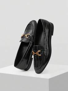 MOTF PREMIUM PU LEATHER BUCKLE FLAT SHOES FOR CHRISTMAS SPRING SHOES - Black - View 4