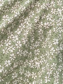 SHEIN Quần ống rộng xẻ gấu họa tiết hoa nhỏ xinh xắn cho kỳ nghỉ bà bầu - màu xanh lá - Xem 6