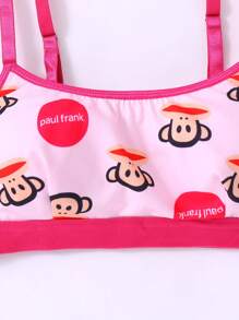 Paul Frank X SHEIN 女士卡通猴子印花粉色吊带背心文胸和内裤内衣套装 - 粉色 - 查看 7