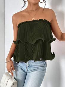 Firerie 女式夏季度假风格简约纯色荷叶边装饰抹胸上衣